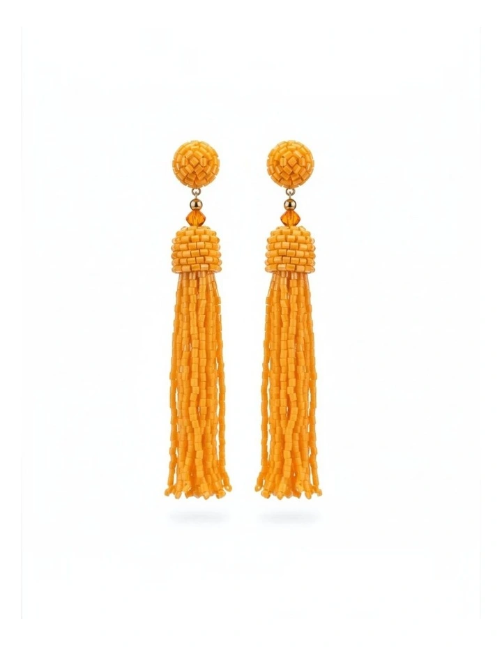 Beaded Tassel Earrings in Golden Orange image 1