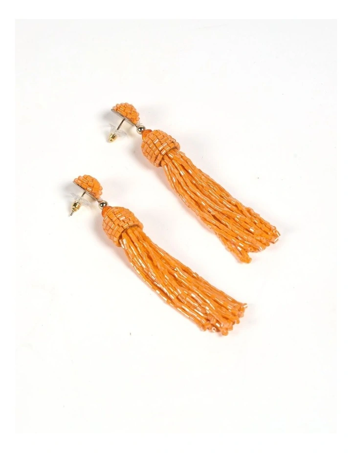 Beaded Tassel Earrings in Golden Orange image 2