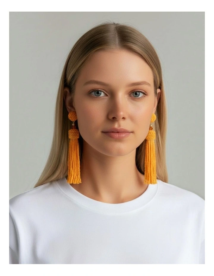 Beaded Tassel Earrings in Golden Orange image 2