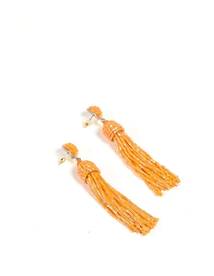 Beaded Tassel Earrings in Golden Orange image 3