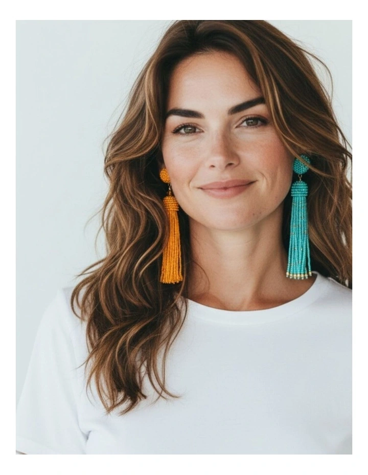 Beaded Tassel Earrings in Golden Orange image 5