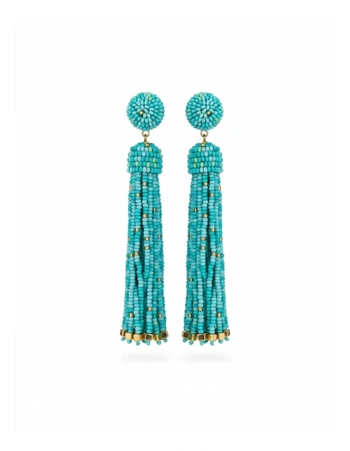 Statement Tassel Earrings in Turquoise image 1