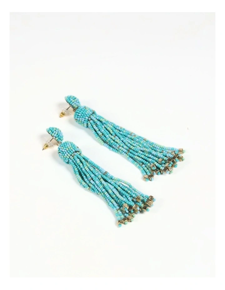 Statement Tassel Earrings in Turquoise image 1