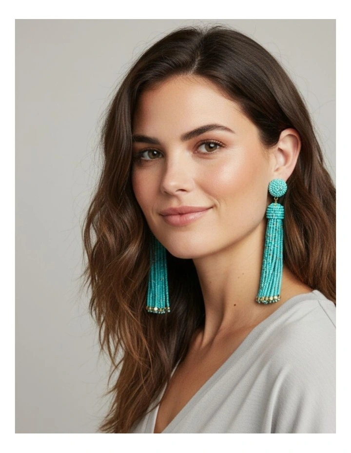 Statement Tassel Earrings in Turquoise image 2