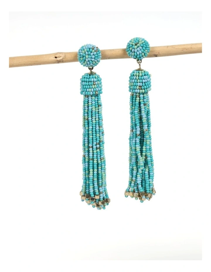 Statement Tassel Earrings in Turquoise image 2