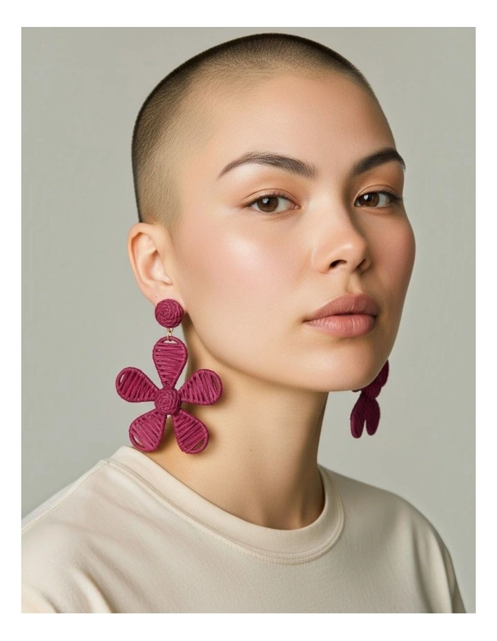 Handcrafted Floral-Inspired Earrings in Deep Pink image 2