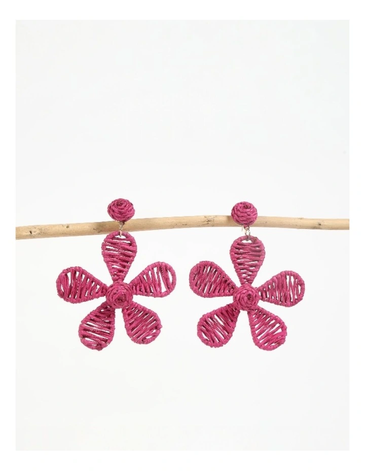 Handcrafted Floral-Inspired Earrings in Deep Pink image 2