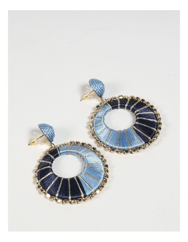 Handcrafted Circular Drop Earrings in Blue image 1