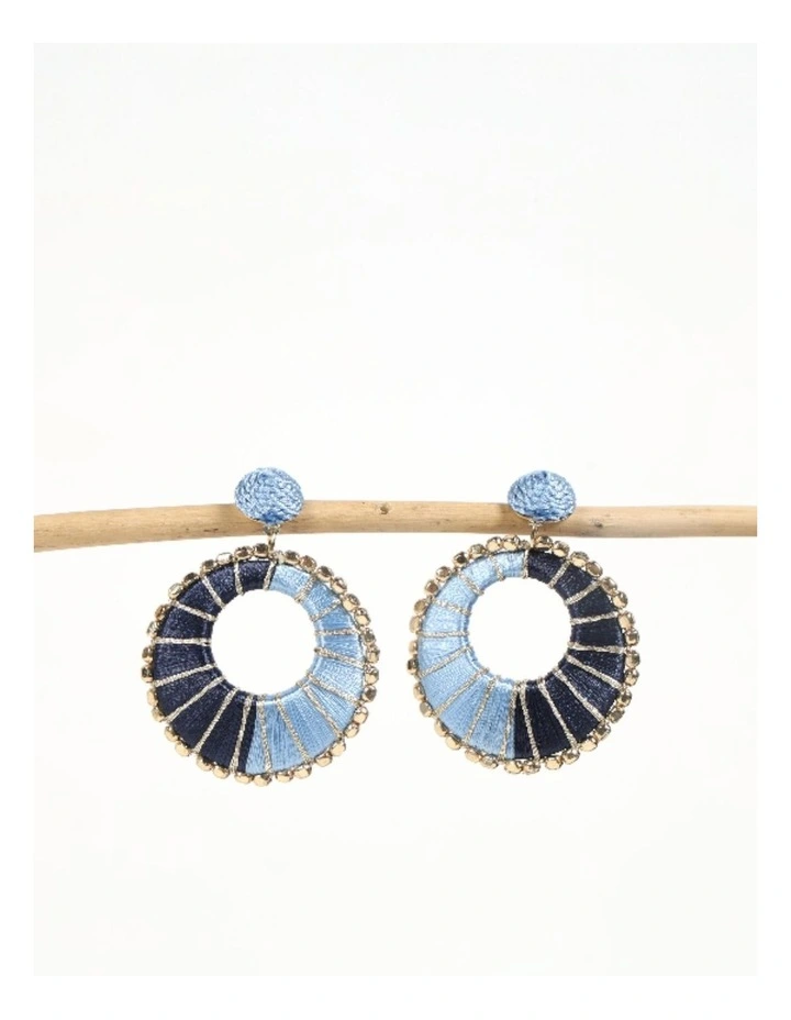Handcrafted Circular Drop Earrings in Blue image 2