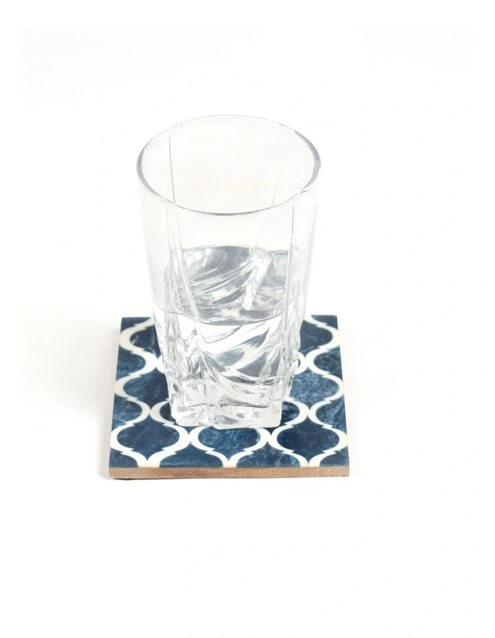 Lattice Pattern Wooden Coasters Set of 4 in Blue image 3
