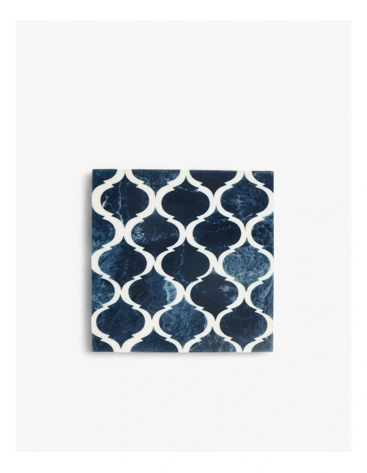 Lattice Pattern Wooden Coasters Set of 4 in Blue image 4