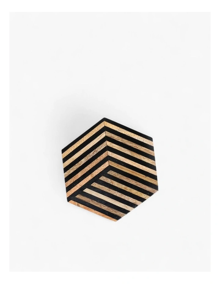 Hexagonal Striped Wood and Resin Coasters in Beige image 5