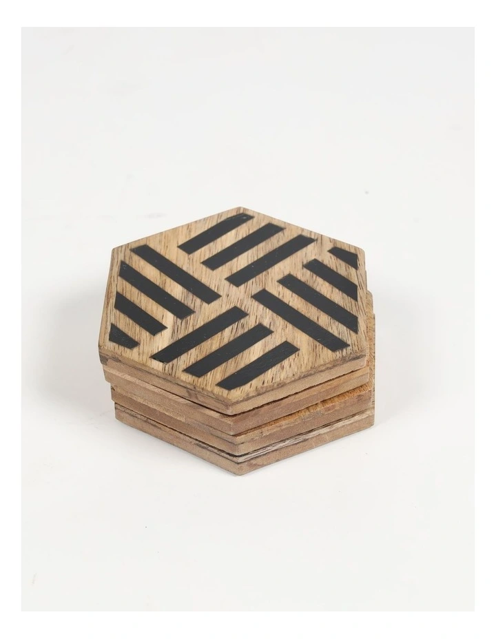 Handcrafted Geometric Stripe Coasters in Natural Wood image 1