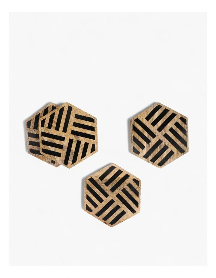 Handcrafted Geometric Stripe Coasters in Natural Wood image 2