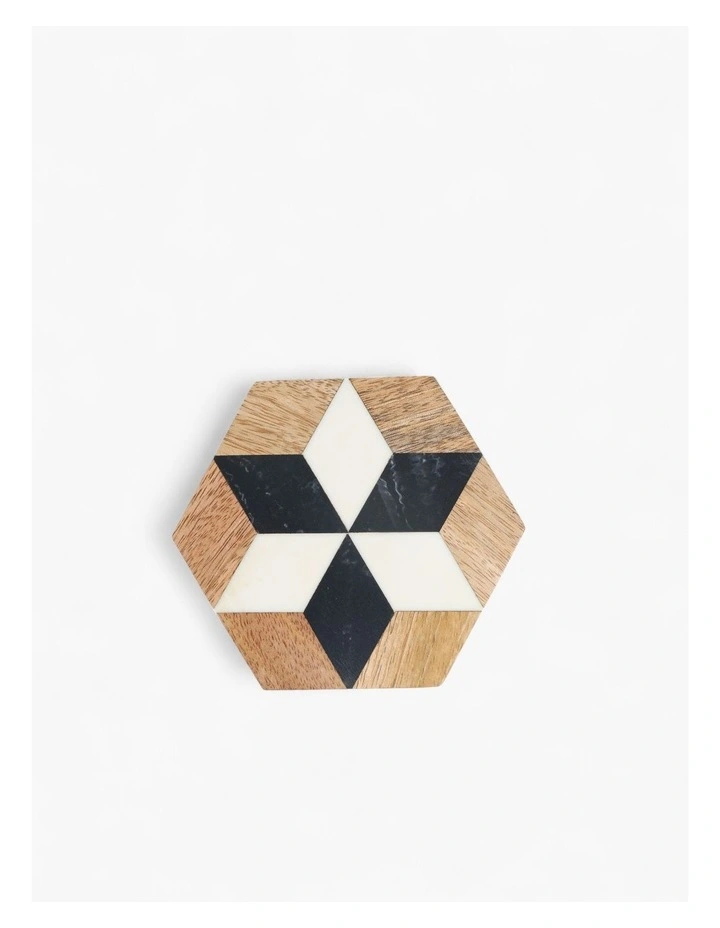 Artisanal Woodgrain Geometric Coasters Set of 4 in Beige image 3