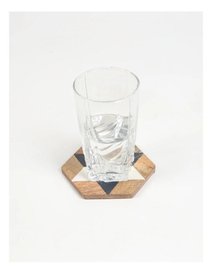 Artisanal Woodgrain Geometric Coasters Set of 4 in Beige image 4