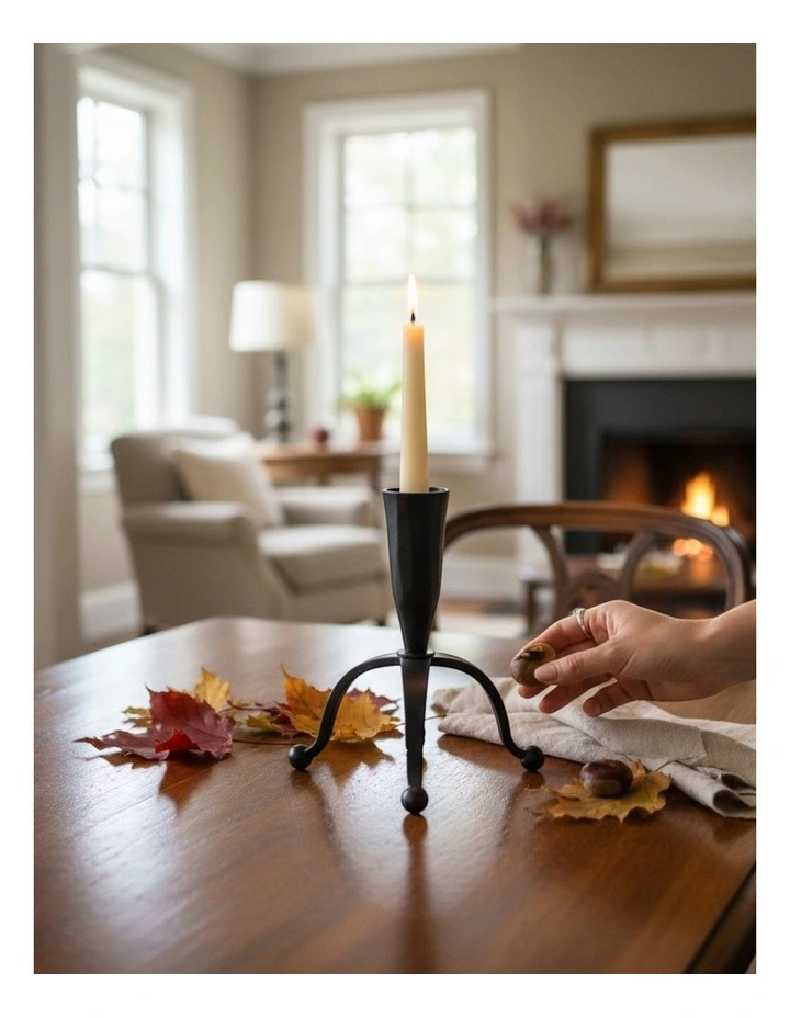 Hand Forged Iron Taper Candle Holders in Black image 2