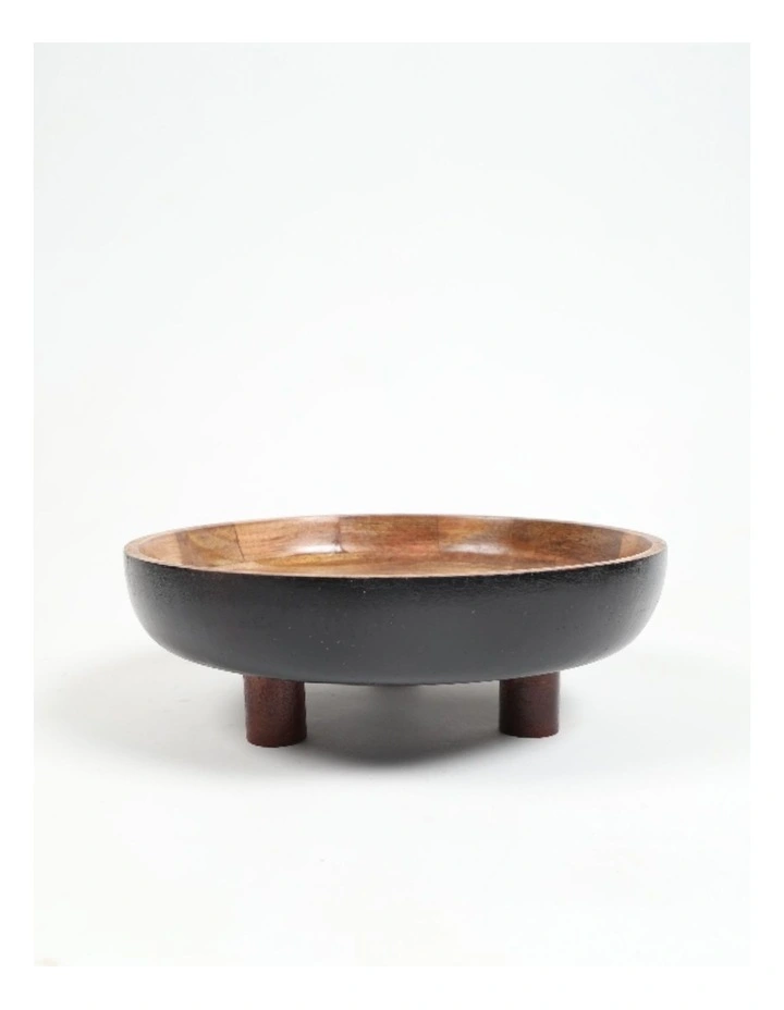 Artisan Made Mango Wood Footed Salad Bowl in Natural image 1