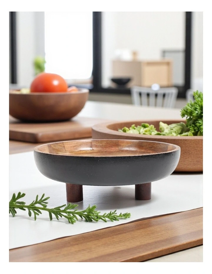 Artisan Made Mango Wood Footed Salad Bowl in Natural image 2