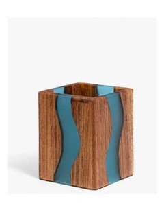 Luxury Feast Live Edge Acacia Wood Cutlery Holder in Turquoise