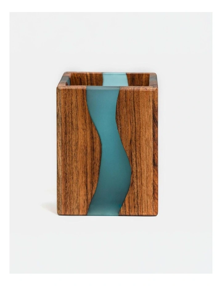Luxury Feast Live Edge Acacia Wood Cutlery Holder in Turquoise image 5