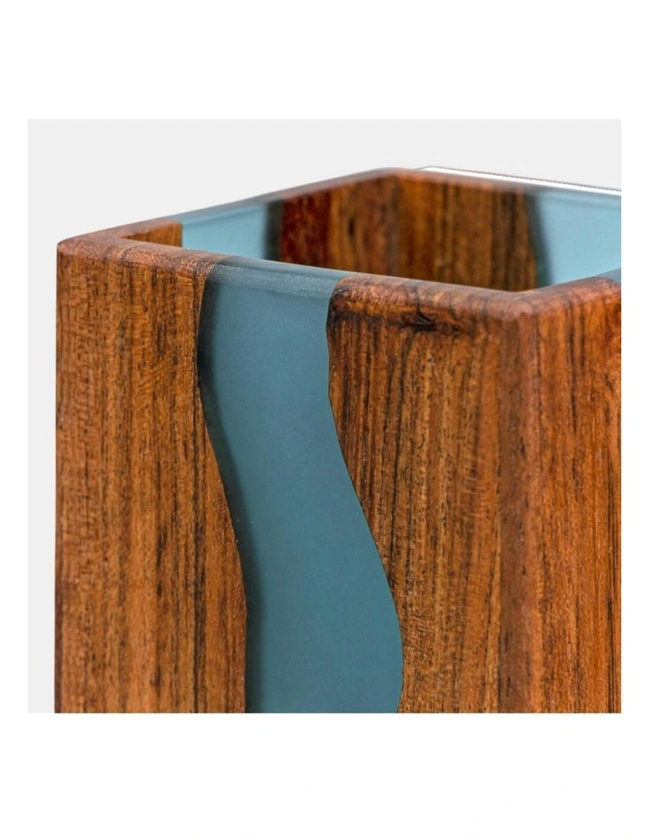 Luxury Feast Live Edge Acacia Wood Cutlery Holder in Turquoise image 6