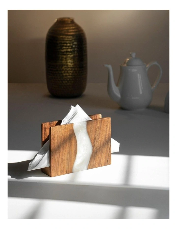 Luxury Feast Acacia Wood Napkin Holder in Natural White image 2