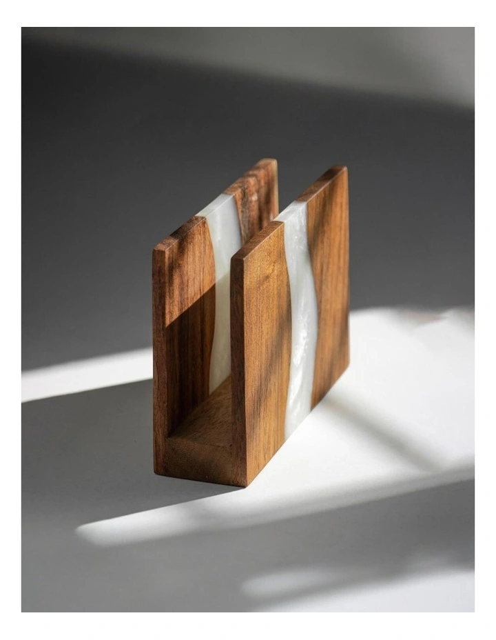 Luxury Feast Acacia Wood Napkin Holder in Natural White image 3