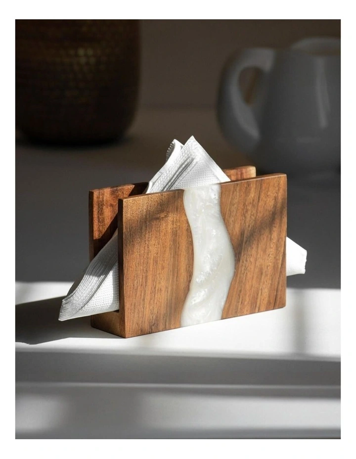 Luxury Feast Acacia Wood Napkin Holder in Natural White image 4