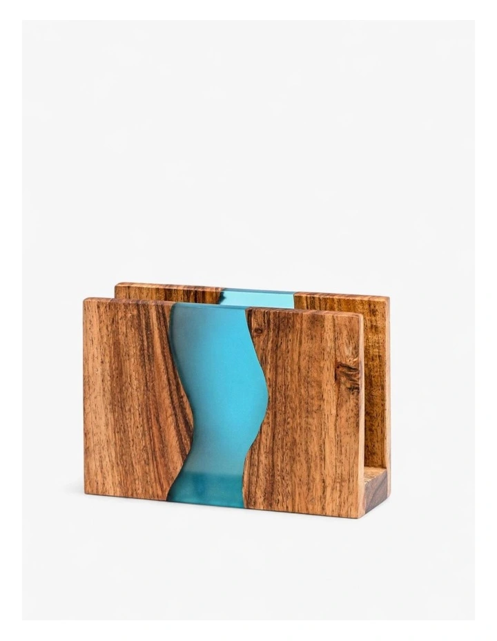 Luxury Feast Live Edge Acacia Wood Napkin Holder in Natural Blue image 5