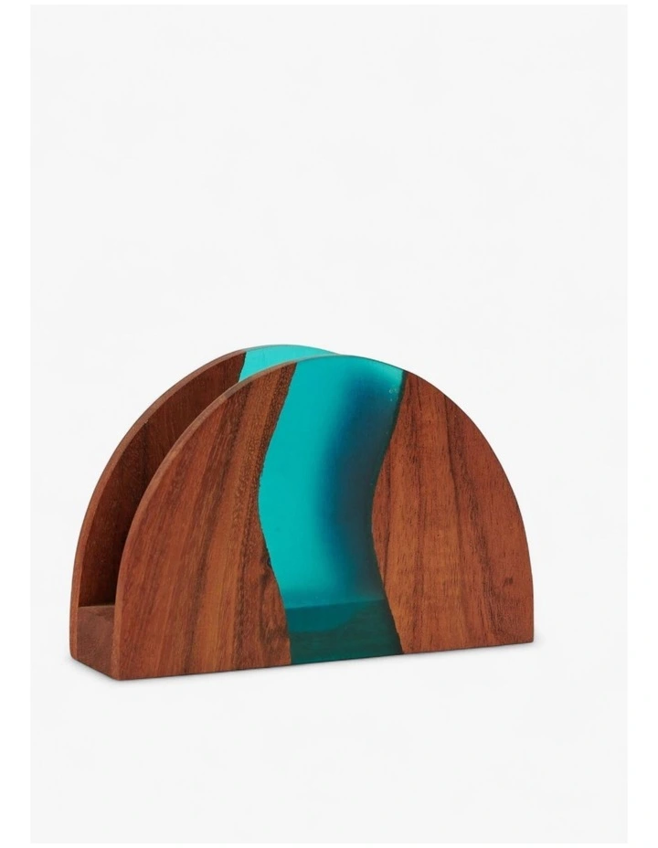 Wood-Epoxy Island Paradise Curved Napkin Holder in Natural Turquoise image 1