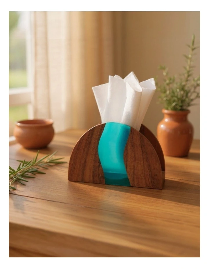 Wood-Epoxy Island Paradise Curved Napkin Holder in Natural Turquoise image 2