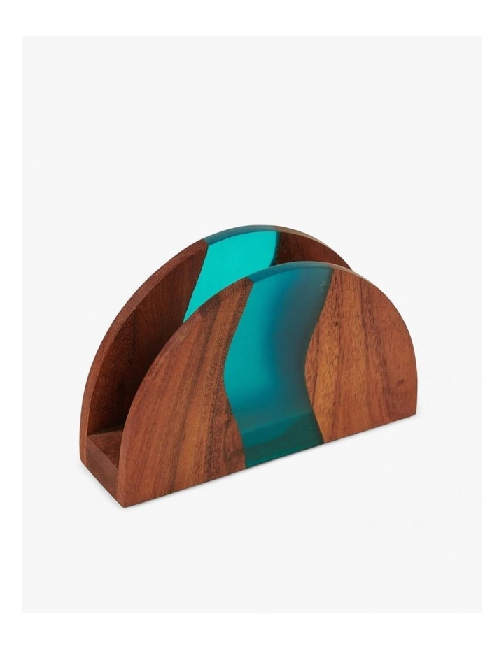 Wood-Epoxy Island Paradise Curved Napkin Holder in Natural Turquoise image 3