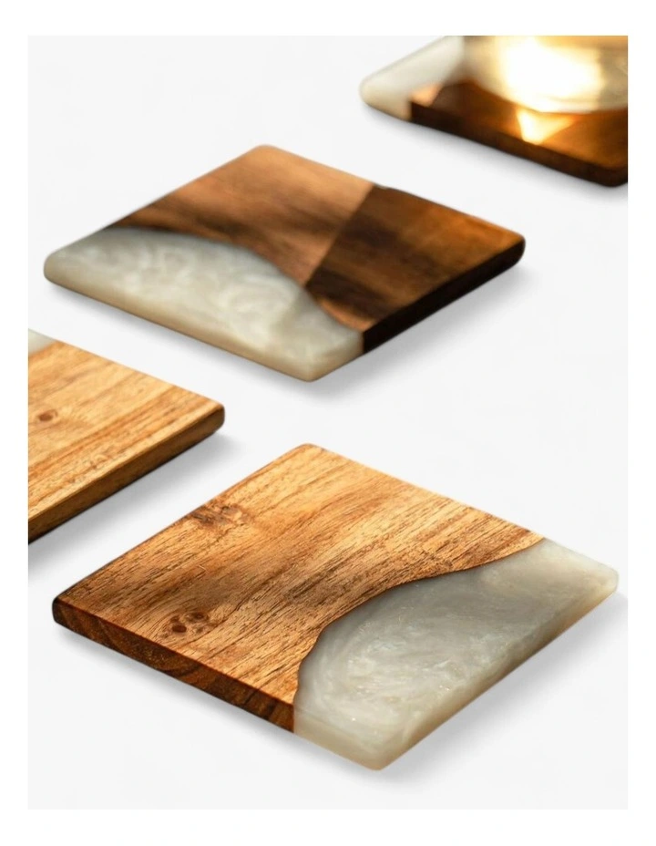 Luxury Feast Acacia Wood Coasters Set Of 4 in Natural White image 1