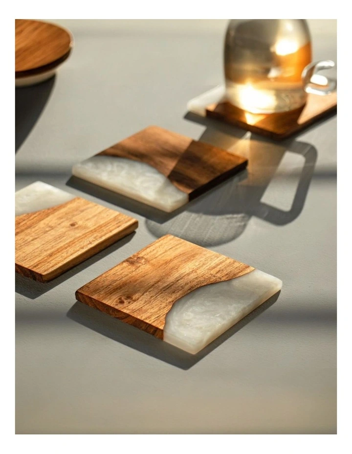 Luxury Feast Acacia Wood Coasters Set Of 4 in Natural White image 3