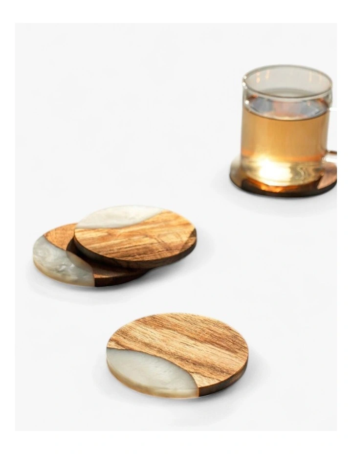 Luxury Feast Acacia Wood Coasters Set of 4 in Natural White image 1