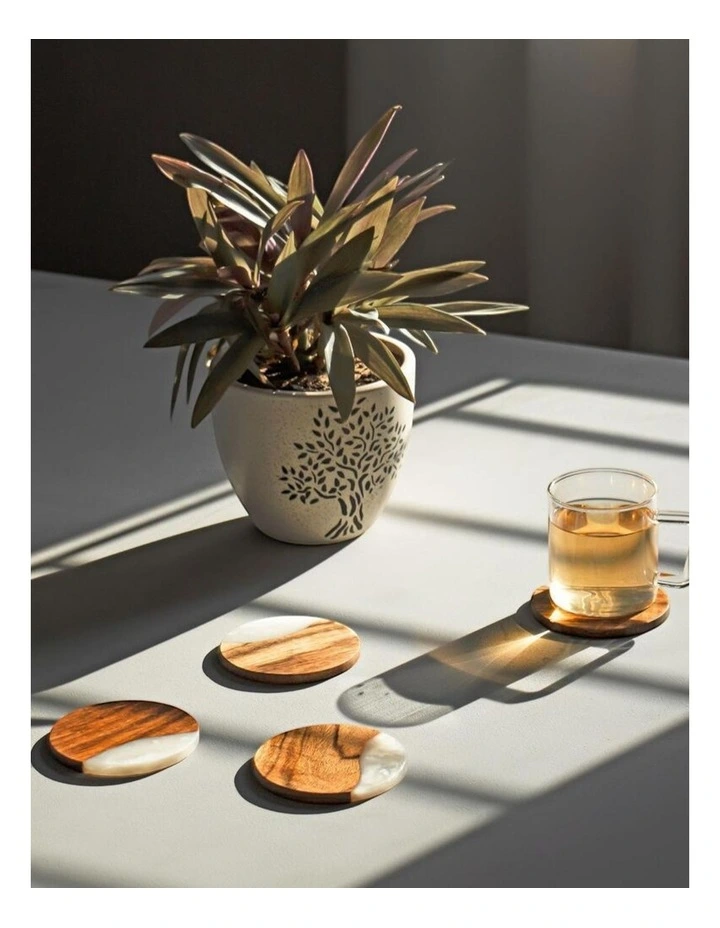 Luxury Feast Acacia Wood Coasters Set of 4 in Natural White image 2