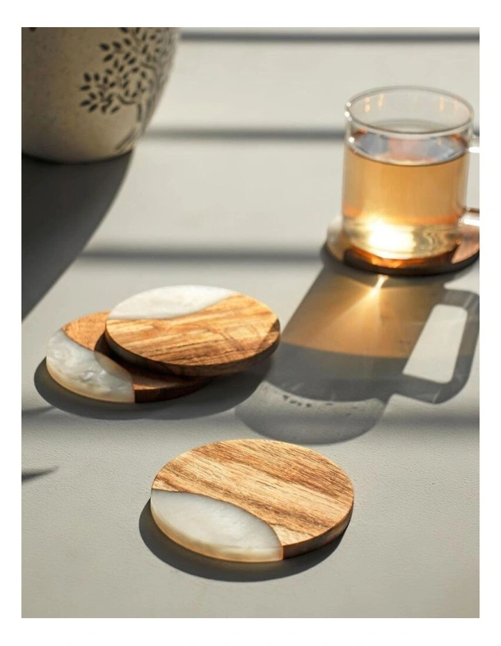 Luxury Feast Acacia Wood Coasters Set of 4 in Natural White image 3