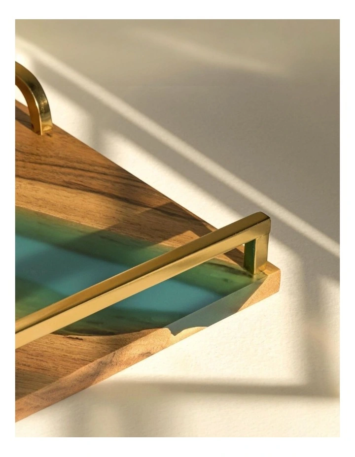 Luxury Feast Acacia Wood Serving Tray in Natural Turquoise image 4