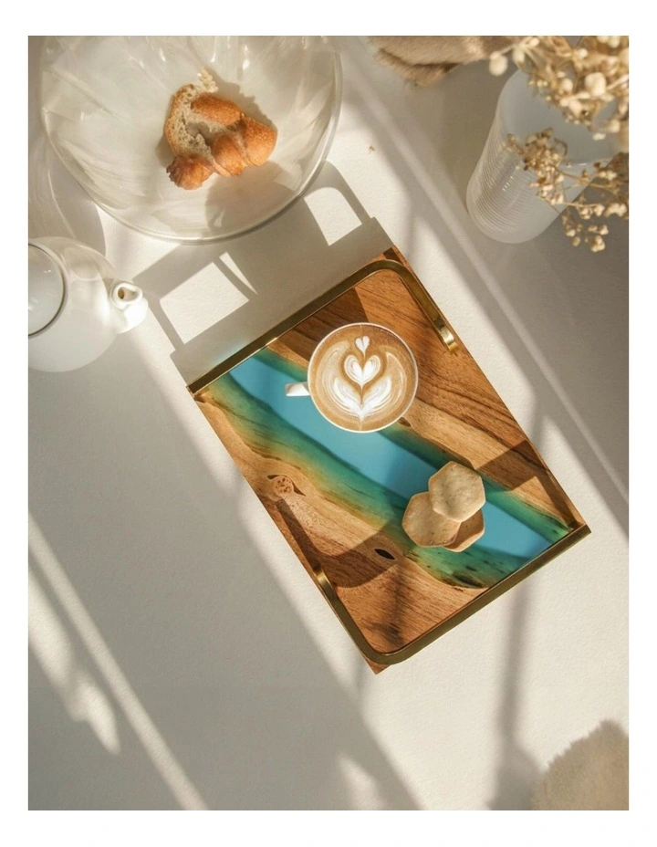 Luxury Feast Acacia Wood Serving Tray in Natural Turquoise image 5