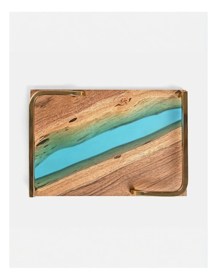 Luxury Feast Acacia Wood Serving Tray in Natural Turquoise image 6