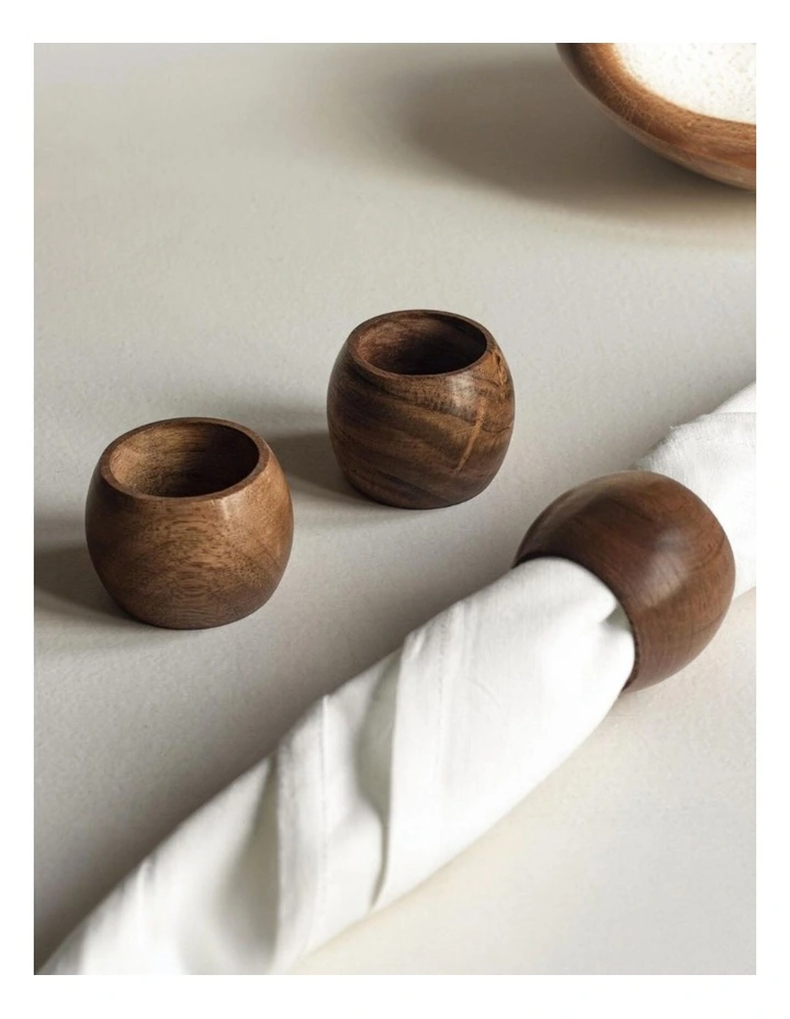 Sleek Handmade Mango Wood Napkin Rings Set Of 2 in Oak image 1