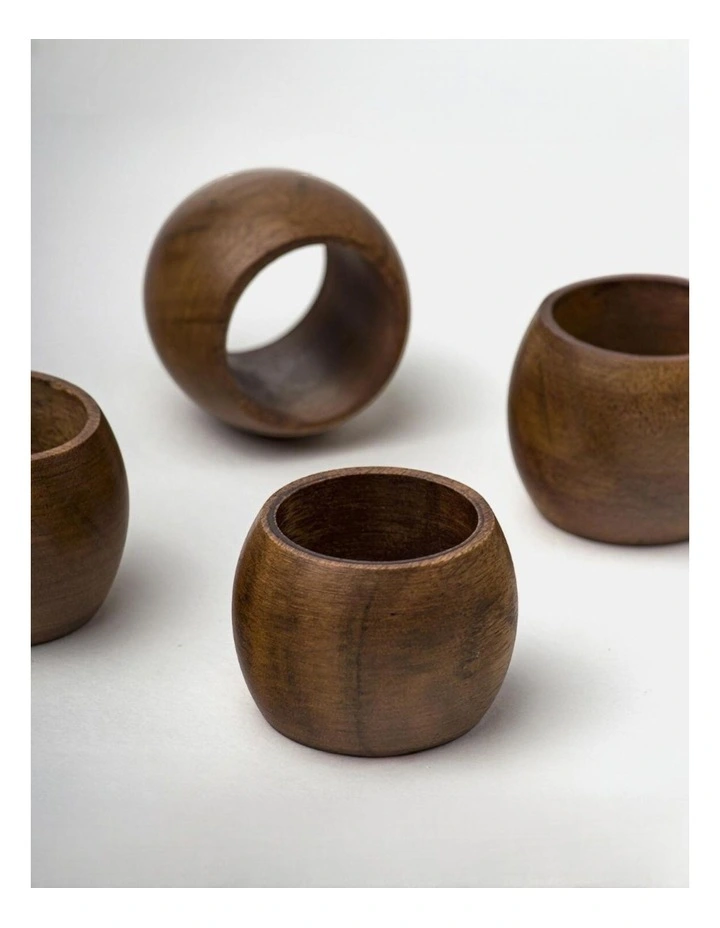 Sleek Handmade Mango Wood Napkin Rings Set Of 2 in Oak image 5