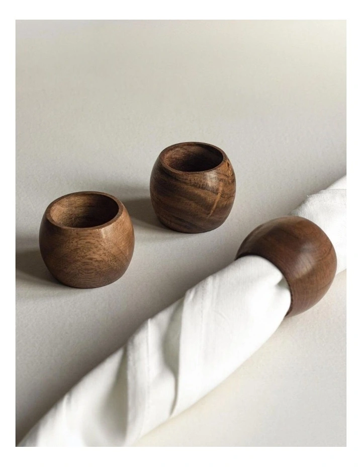 Sleek Handmade Mango Wood Napkin Rings Set Of 2 in Oak image 6