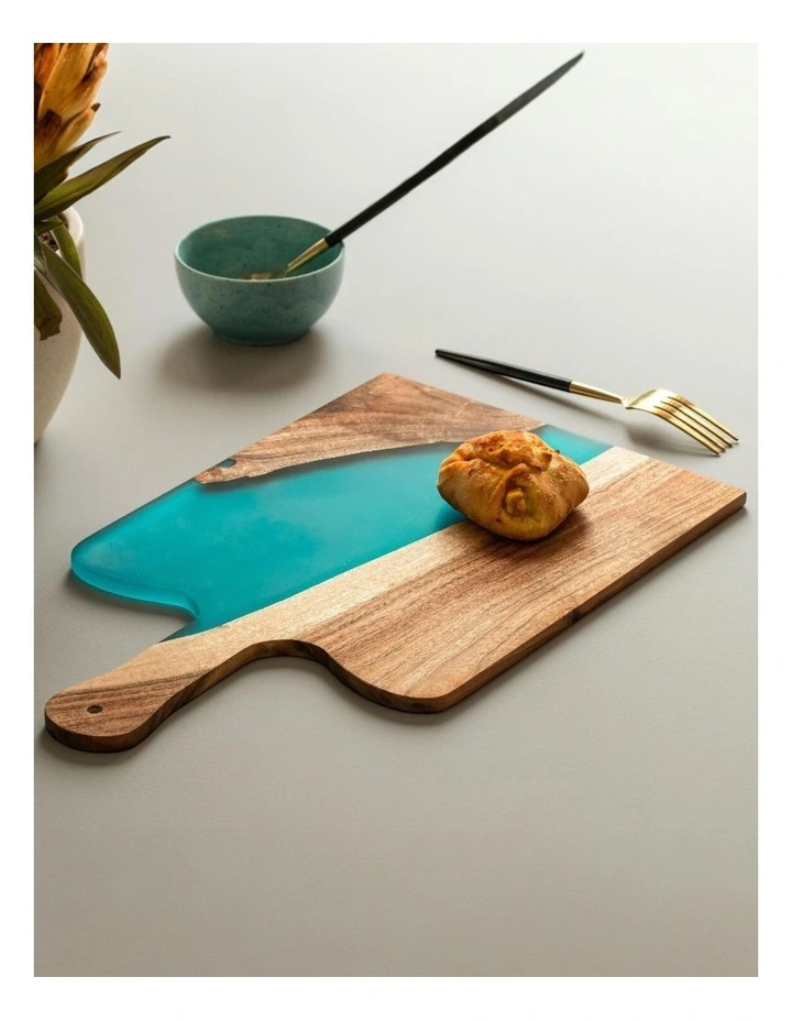 Luxury Feast Live Edge Acacia Wood Platter in Natural Turquoise image 2