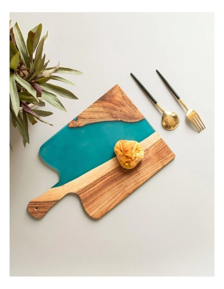 Luxury Feast Live Edge Acacia Wood Platter in Natural Turquoise image 4