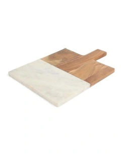 Hand-Cut Marble & Acacia Wood Colorblock Chopping Board in Natural White