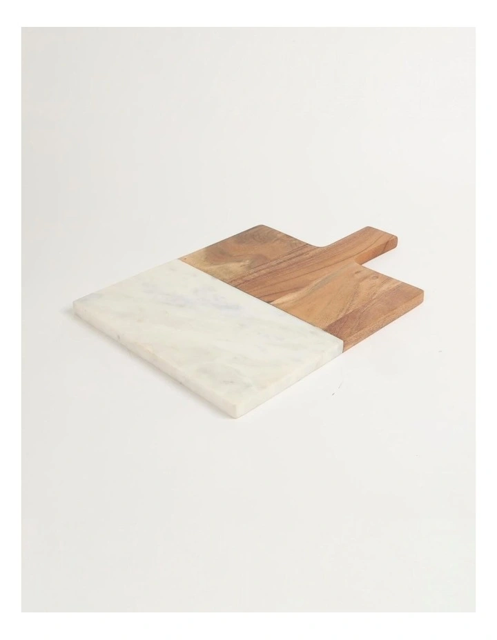 Hand-Cut Marble & Acacia Wood Colorblock Chopping Board in Natural White image 4