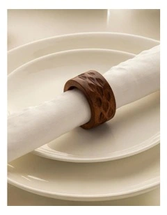 Hammered Mango Wood Napkin Rings Set of 6 in Walnut