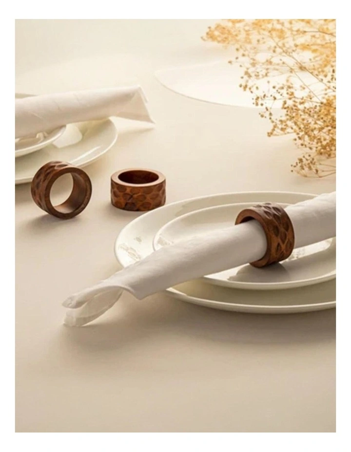 Hammered Mango Wood Napkin Rings Set of 6 in Walnut image 2